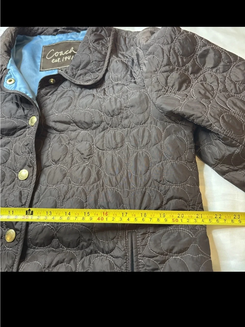 Coach Brown Quilted Logo Puffer Snap Jacket Coat, Size L